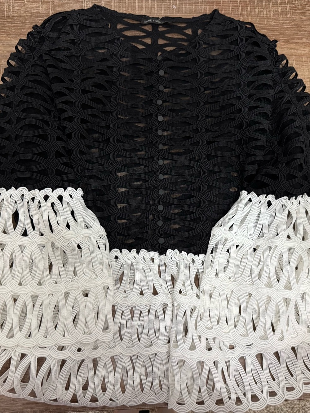 Anne Fontaine Black/White Macramé Lace Peplum Top EU42